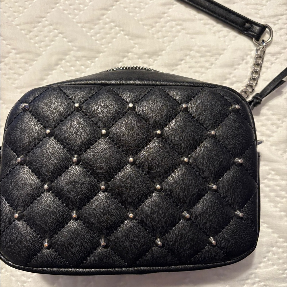 Studded Black Quilted Crossbody Bag